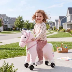 Caballo de Juguete con Ruedas de Unicornio de Peluche con Sonidos Asas Reposapiés para Niños y Niñas 1-3 Años Rosa - Ogal.Es
