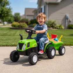 Tractor Eléctrico para Niños con Remolque Desmontable 6V Luces Música Claxon Pedal para Niños 1-3 Años 2,5 km/h ... - Ogal.Es