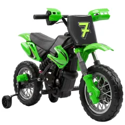 Moto Eléctrica Niños 12V con 2 Ruedas Auxiliares Desmontables 2 Motores Suspensión Trasera 3 km/h 3-6 Años Verde - Ogal.Es