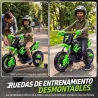 Moto Eléctrica Niños 12V con 2 Ruedas Auxiliares Desmontables 2 Motores Suspensión Trasera 3 km/h 3-6 Años Verde - Ogal.Es