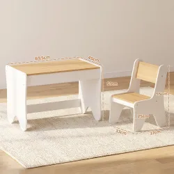 Juego de Mesa Infantil con Silla con Cajón Mesa y Silla Infantil Montessori 3 a 8 Años Blanco y Madera Natural - Ogal.Es