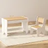 Juego de Mesa Infantil con Silla con Cajón Mesa y Silla Infantil Montessori 3 a 8 Años Blanco y Madera Natural - Ogal.Es