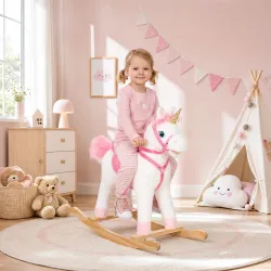 Caballito Balancín para Bebés Unicornio Sonidos de Cascos y Relinchos Boca y Cola Móviles 1-3 Años Blanco - Ogal.Es