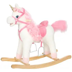 Caballito Balancín para Bebés Unicornio Sonidos de Cascos y Relinchos Boca y Cola Móviles 1-3 Años Blanco - Ogal.Es