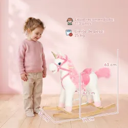 Caballito Balancín para Bebés Unicornio Sonidos de Cascos y Relinchos Boca y Cola Móviles 1-3 Años Blanco - Ogal.Es