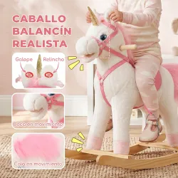 Caballito Balancín para Bebés Unicornio Sonidos de Cascos y Relinchos Boca y Cola Móviles 1-3 Años Blanco - Ogal.Es