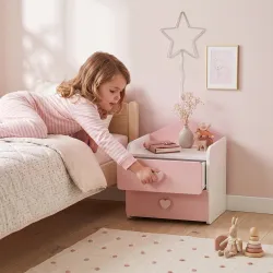 Mesita de Noche Infantil con 2 Cajones Montessori Bordes Redondeados para Niños de 3 a 8 Años 34x31x36 cm Rosa - Ogal.Es