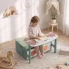 Banco Infantil Convertible 3 en 1 Juego de Mesa y Silla Baúl de Juguetes con 2 Cajones de Tela 3-6 Años Verde - Ogal.Es