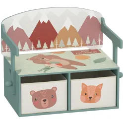 Banco Infantil Convertible 3 en 1 Juego de Mesa y Silla Baúl de Juguetes con 2 Cajones de Tela 3-6 Años Verde - Ogal.Es