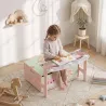Banco Infantil Convertible 3 en 1 Juego de Mesa y Silla Baúl de Juguetes con 2 Cajones de Tela 3-6 Años Rosa - Ogal.Es