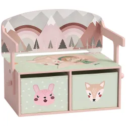 Banco Infantil Convertible 3 en 1 Juego de Mesa y Silla Baúl de Juguetes con 2 Cajones de Tela 3-6 Años Rosa - Ogal.Es