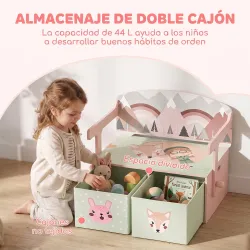 Banco Infantil Convertible 3 en 1 Juego de Mesa y Silla Baúl de Juguetes con 2 Cajones de Tela 3-6 Años Rosa - Ogal.Es