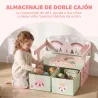 Banco Infantil Convertible 3 en 1 Juego de Mesa y Silla Baúl de Juguetes con 2 Cajones de Tela 3-6 Años Rosa - Ogal.Es
