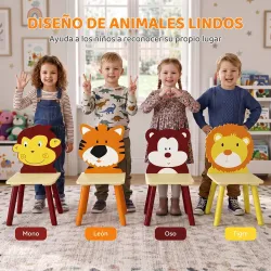Mesa Infantil con 4 Sillas con Diseños de Animales Juego de Madera 5 Piezas para Niños y Niñas 3-8 Años Amarillo - Ogal.Es