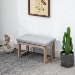Reposapiés de Salón Taburete Bajo Tapizado en Lino Sintético con Estructura de Madera para Sala de Estar Gris - Ogal.Es