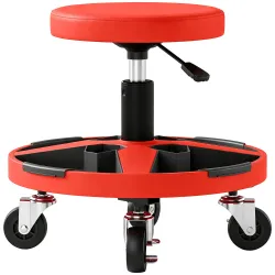 Taburete de Taller Móvil con Bandeja Altura Ajustable de 40-52 cm Carga 135 kg con Ruedas para Garaje Rojo - Ogal.Es