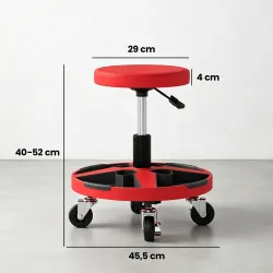 Taburete de Taller Móvil con Bandeja Altura Ajustable de 40-52 cm Carga 135 kg con Ruedas para Garaje Rojo - Ogal.Es