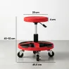 Taburete de Taller Móvil con Bandeja Altura Ajustable de 40-52 cm Carga 135 kg con Ruedas para Garaje Rojo - Ogal.Es