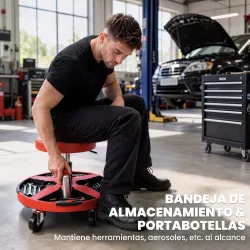 Taburete de Taller Móvil con Bandeja Altura Ajustable de 40-52 cm Carga 135 kg con Ruedas para Garaje Rojo - Ogal.Es