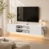 Mueble de TV Suspendido con Luces LED Enchufes Estantes Abiertos para Televisión 65 Pulgadas 140x29,5x26,5 cm Bl... - Ogal.Es