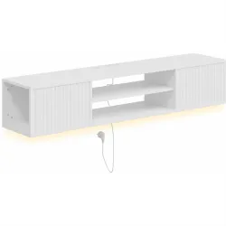 Mueble de TV Suspendido con Luces LED Enchufes Estantes Abiertos para Televisión 65 Pulgadas 140x29,5x26,5 cm Bl... - Ogal.Es