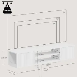 Mueble de TV Suspendido con Luces LED Enchufes Estantes Abiertos para Televisión 65 Pulgadas 140x29,5x26,5 cm Bl... - Ogal.Es