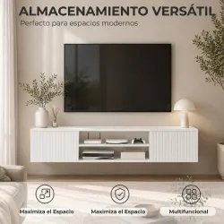 Mueble de TV Suspendido con Luces LED Enchufes Estantes Abiertos para Televisión 65 Pulgadas 140x29,5x26,5 cm Bl... - Ogal.Es