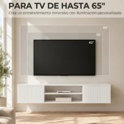 Mueble de TV Suspendido con Luces LED Enchufes Estantes Abiertos para Televisión 65 Pulgadas 140x29,5x26,5 cm Bl... - Ogal.Es