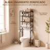 Mueble Sobre Inodoro de 3 Niveles con Portarrollos Estantes Ajustables Cesta Extraíble y Ganchos Marrón Rústico - Ogal.Es