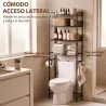 Mueble Sobre Inodoro de 3 Niveles con Portarrollos Estantes Ajustables Cesta Extraíble y Ganchos Marrón Rústico - Ogal.Es