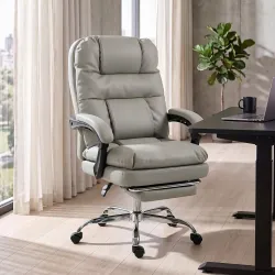 Silla de Escritorio Ergonómica con Reposapiés de PU Muelles Ensacados Reclinable 155° Respaldo Alto Reposacabeza... - Ogal.Es