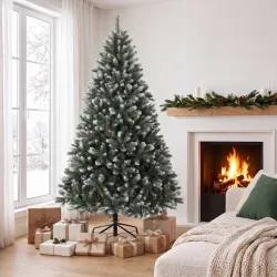 Árbol de Navidad Artificial 180 cm con 802 Puntas Efecto Nevado 59 Piñas y Base Metálica Plegable Verde y Blanco - Ogal.Es