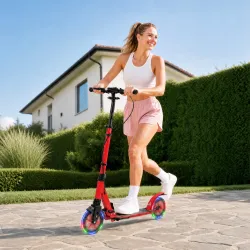 Patinete Plegable para Adultos de Aluminio con Manillar Ajustable Ruedas con Luces Amortiguación Delantera Doble... - Ogal.Es