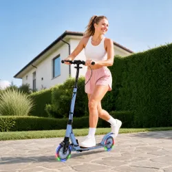 Patinete Plegable para Adultos de Aluminio con Manillar Ajustable Ruedas con Luces Amortiguación Delantera Doble... - Ogal.Es