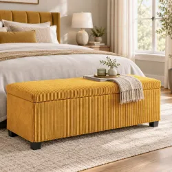 Banco Almacenaje Capacidad de 84 L 112x42x40cm Tapizado en Pana Pie de Cama para Sala de Estar Dormitorio Amarillo - Ogal.Es
