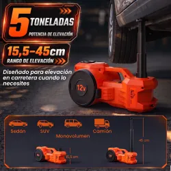 Kit de Gato Hidráulico Eléctrico 12V 5T Elevación 15,5-45 cm Bomba Aire Llave Hexagonal y Maletín Reflectante Na... - Ogal.Es
