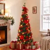 Árbol de Navidad Artificial 150 cm con 100 Luces LED 150 Ramas 11 Modos Bolas, Cintas Soporte Plegable Verde y Rojo - Ogal.Es