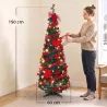 Árbol de Navidad Artificial 150 cm con 100 Luces LED 150 Ramas 11 Modos Bolas, Cintas Soporte Plegable Verde y Rojo - Ogal.Es