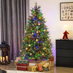 Árbol de Navidad 180 cm con 350 Luces LED 11 Modos Mando a Distancia 1020 Puntas Base Metálica Plegable Verde - Ogal.Es