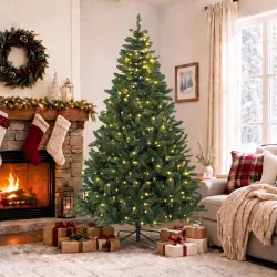 Árbol de Navidad 210 cm con 350 Luces LED 11 Modos Mando a Distancia 1210 Puntas Base de Acero Plegable Verde - Ogal.Es