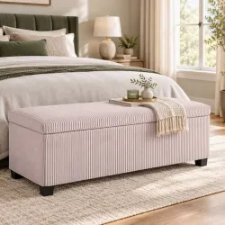 Banco Almacenaje Capacidad de 84 L 112x42x40cm Tapizado en Pana Pie de Cama para Sala de Estar Dormitorio Rosa - Ogal.Es