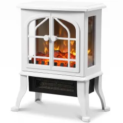 Chimenea Eléctrica de Pie 900/1800W Efecto Llama 3D Termostato Ajustable Ventanas Visibles para 15-30 ㎡ Blanco - Ogal.Es