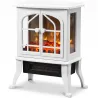 Chimenea Eléctrica de Pie 900/1800W Efecto Llama 3D Termostato Ajustable Ventanas Visibles para 15-30 ㎡ Blanco - Ogal.Es