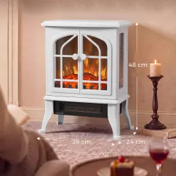 Chimenea Eléctrica de Pie 900/1800W Efecto Llama 3D Termostato Ajustable Ventanas Visibles para 15-30 ㎡ Blanco - Ogal.Es