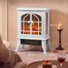 Chimenea Eléctrica de Pie 900/1800W Efecto Llama 3D Termostato Ajustable Ventanas Visibles para 15-30 ㎡ Blanco - Ogal.Es