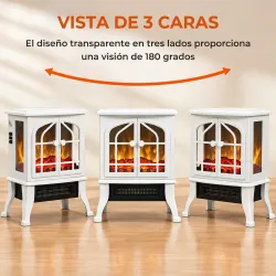 Chimenea Eléctrica de Pie 900/1800W Efecto Llama 3D Termostato Ajustable Ventanas Visibles para 15-30 ㎡ Blanco - Ogal.Es