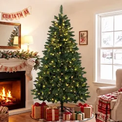 Árbol de Navidad 180 cm con 250 Luces LED 11 Modos Mando a Distancia 800 Puntas Base de Acero Plegable Verde - Ogal.Es