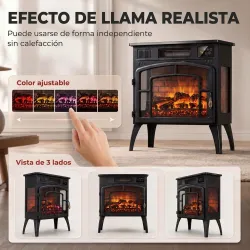 Chimenea Eléctrica 1000/2000 W con Efecto Llama 3 Vistas Termostato Wifi 5 Colores Temporizador 12h Negro - Ogal.Es