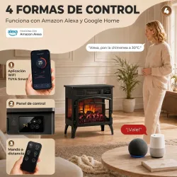 Chimenea Eléctrica 1000/2000 W con Efecto Llama 3 Vistas Termostato Wifi 5 Colores Temporizador 12h Negro - Ogal.Es