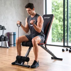 Banco de Musculación Plegable con Respaldo Ajustable 7 Niveles Extensión de Pierna Bandas para Casa Gimnasio Negro - Ogal.Es